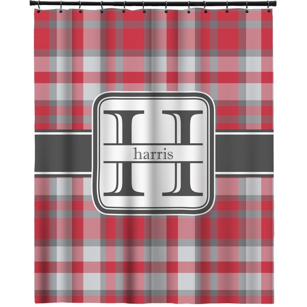 Custom Red & Gray Plaid Extra Long Shower Curtain - 70"x84" (Personalized)