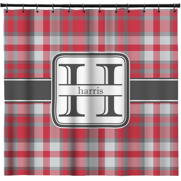 Custom Red & Gray Plaid Shower Curtain (Personalized)