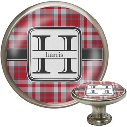 Red & Gray Plaid Cabinet Knob (Personalized)