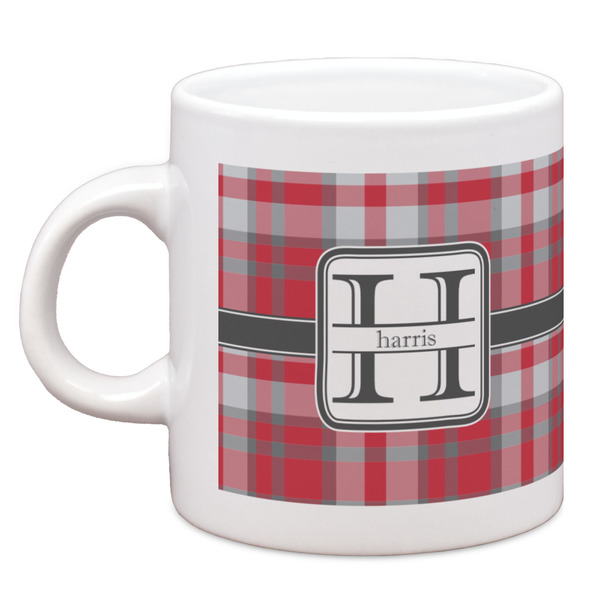 Custom Red & Gray Plaid Espresso Cup (Personalized)