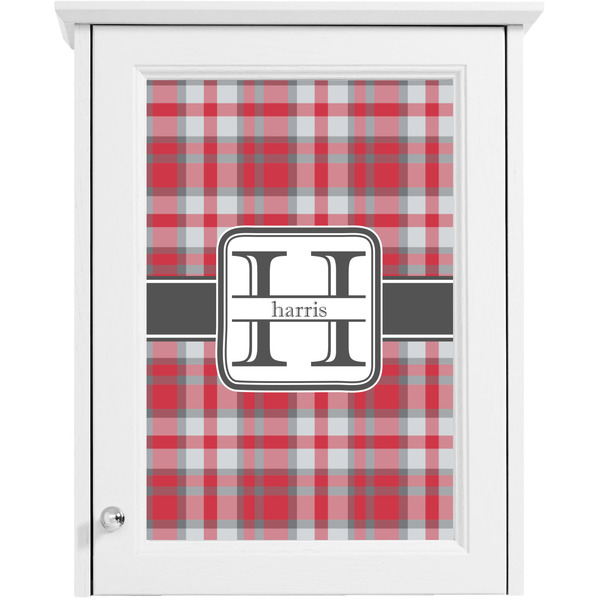 Red & Gray Plaid Single White Cabinet Decal