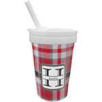 Red & Gray Plaid Sippy Cup with Straw (Personalized)