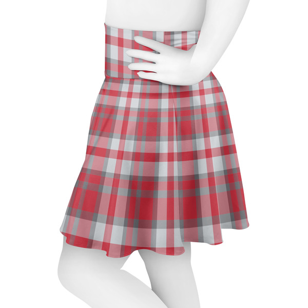 Red & Gray Plaid Skater Skirt - Side