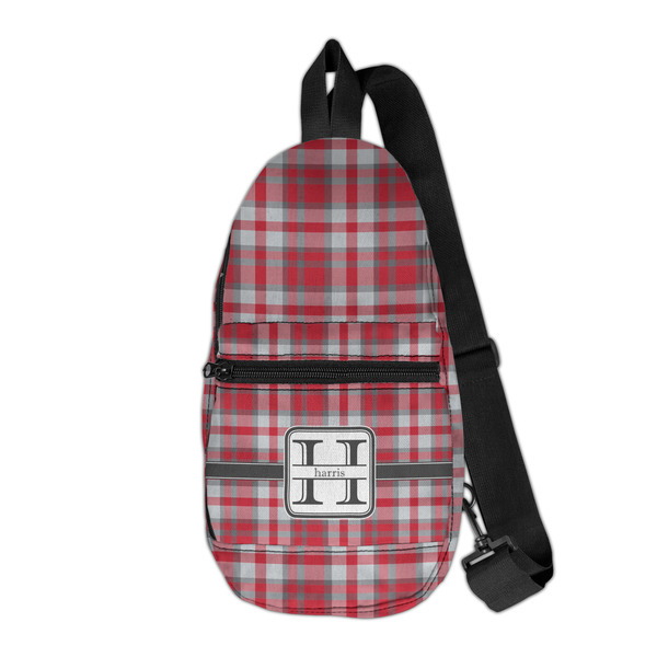 Custom Red & Gray Plaid Sling Bag (Personalized)