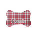 Red & Gray Plaid Bone Shaped Dog Food Mat (Small) (Personalized)