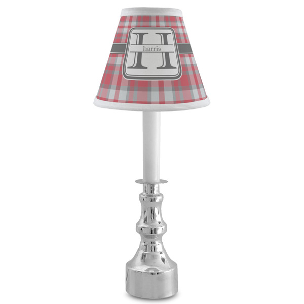 Red & Gray Plaid Small Chandelier Lamp - LIFESTYLE (on candle stick)