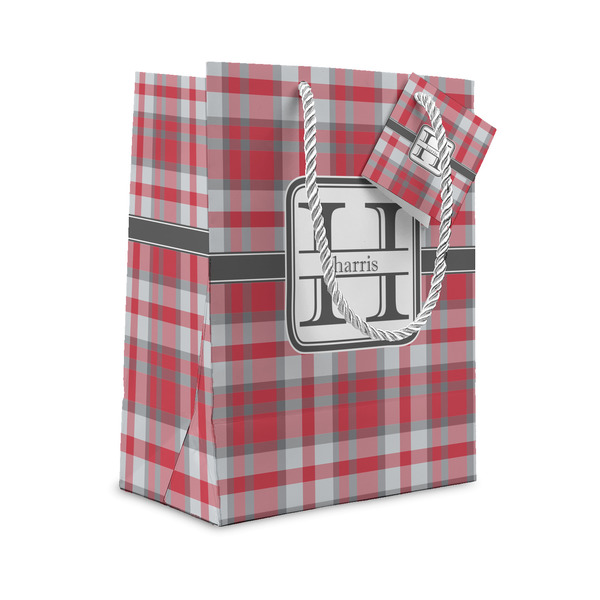 Custom Red & Gray Plaid Gift Bag (Personalized)