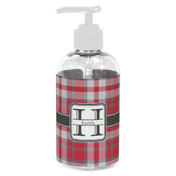 Red & Gray Plaid Plastic Soap / Lotion Dispenser (8 oz - Small - White) (Personalized)
