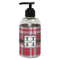 Red & Gray Plaid Plastic Soap / Lotion Dispenser (8 oz - Small - Black) (Personalized)