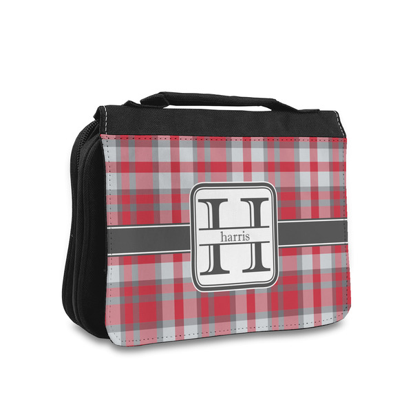 Custom Red & Gray Plaid Toiletry Bag - Small (Personalized)