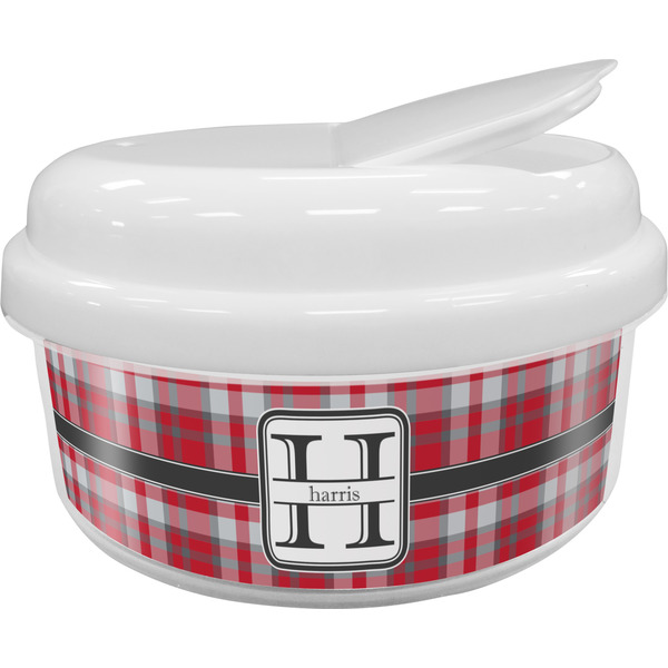 Custom Red & Gray Plaid Snack Container (Personalized)