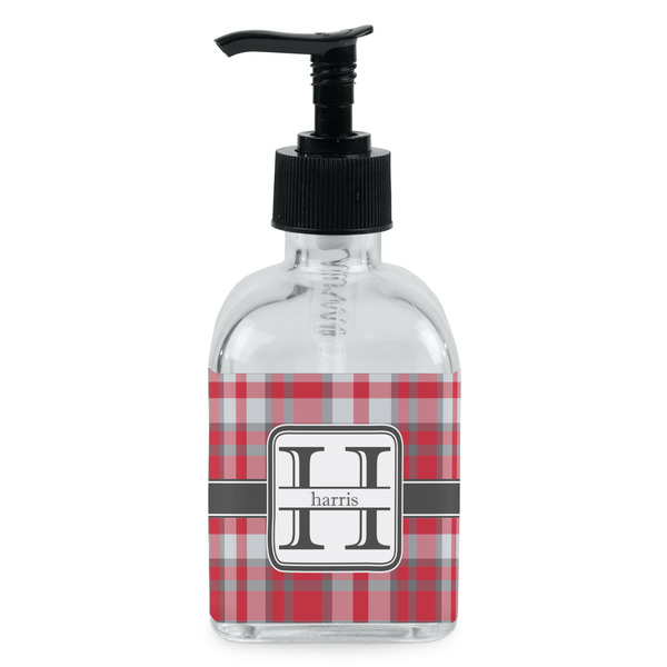 Custom Red & Gray Plaid Glass Soap & Lotion Bottle - Single Bottle (Personalized)