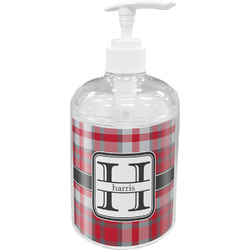Red & Gray Plaid Acrylic Soap & Lotion Bottle (Personalized)