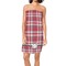 Red & Gray Plaid Spa / Bath Wrap on Woman - Front View