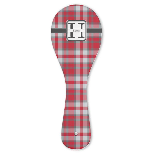 Custom Red & Gray Plaid Ceramic Spoon Rest (Personalized)