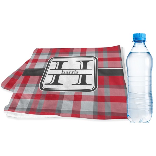 Custom Red & Gray Plaid Sports & Fitness Towel (Personalized)