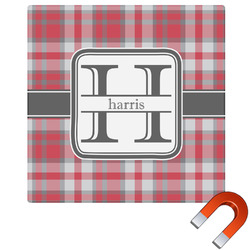 Red & Gray Plaid Square Car Magnet - 6" (Personalized)