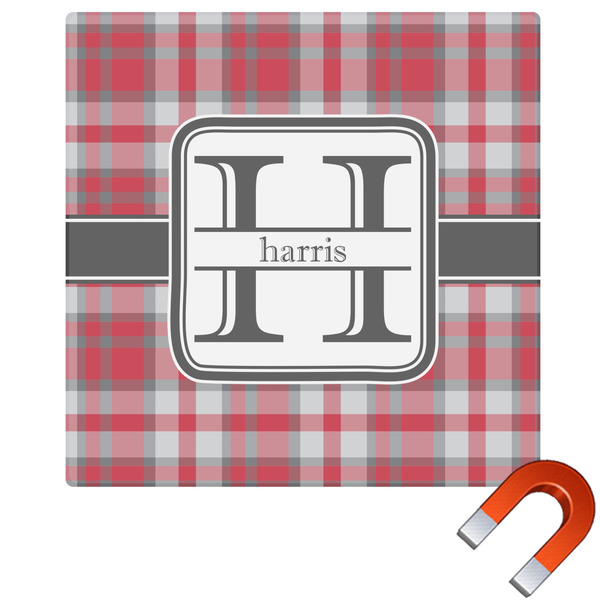 Custom Red & Gray Plaid Square Car Magnet - 10" (Personalized)