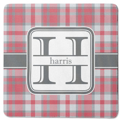 Red & Gray Plaid Square Rubber Backed Coaster (Personalized)