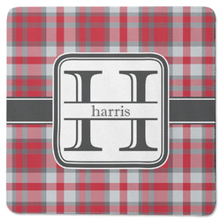 Red & Gray Plaid Square Rubber Backed Coaster (Personalized)