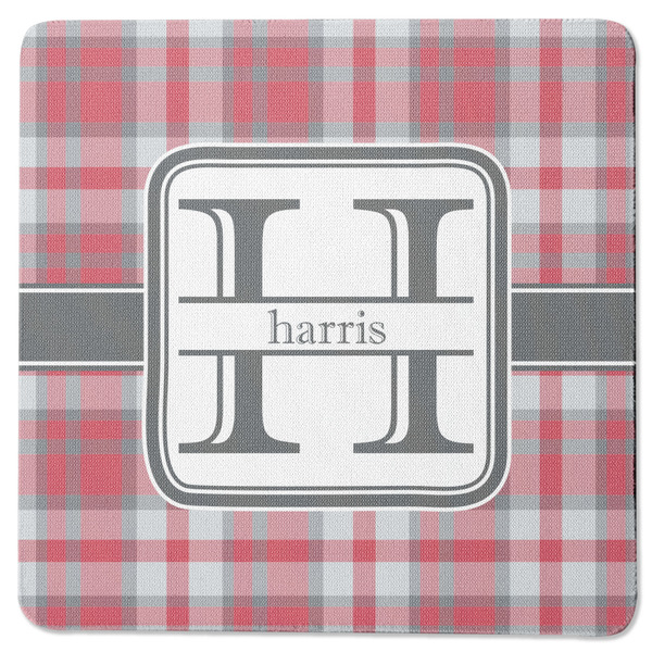 Custom Red & Gray Plaid Square Rubber Backed Coaster (Personalized)