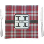 Red & Gray Plaid 9.5" Glass Square Lunch / Dinner Plate- Single or Set of 4 (Personalized)
