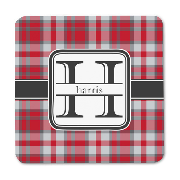 Red & Gray Plaid Square Fridge Magnet - FRONT
