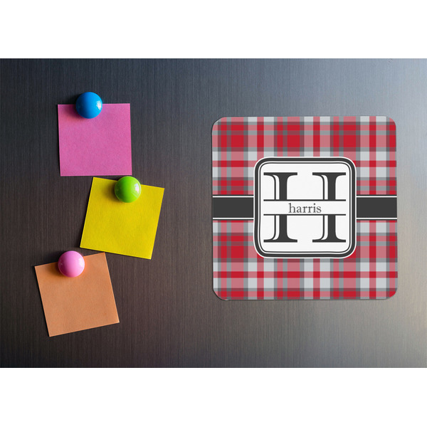 Red & Gray Plaid Square Fridge Magnet - LIFESTYLE