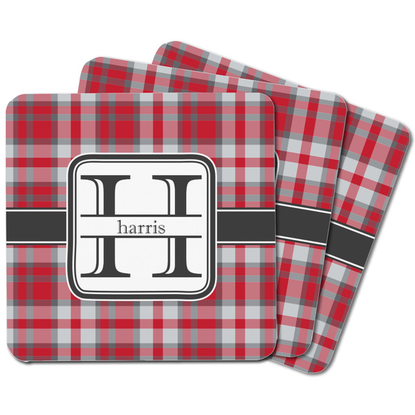 Red & Gray Plaid Square Fridge Magnet - MAIN
