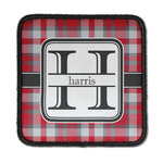 Red & Gray Plaid Iron On Square Patch w/ Name and Initial