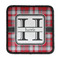Red & Gray Plaid Iron On Square Patch w/ Name and Initial
