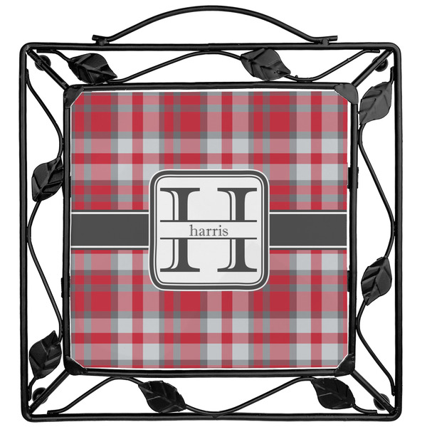 Custom Red & Gray Plaid Square Trivet (Personalized)