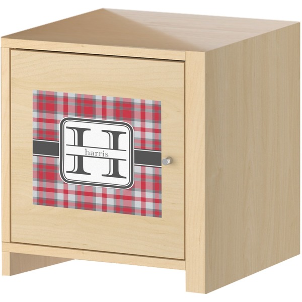 Red & Gray Plaid Square Wall Decal on Wooden Cabinet