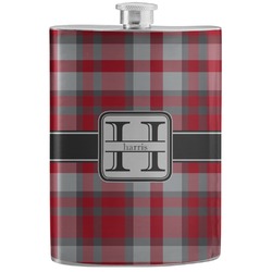 Red & Gray Plaid Stainless Steel Flask (Personalized)
