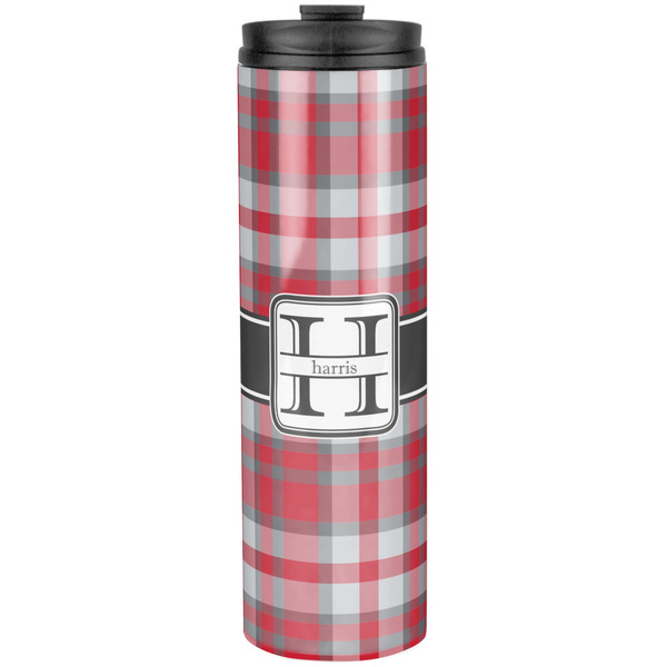 Custom Red & Gray Plaid Stainless Steel Skinny Tumbler - 20 oz (Personalized)