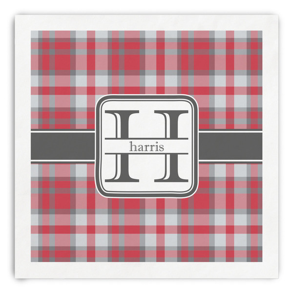 Custom Red & Gray Plaid Paper Dinner Napkins (Personalized)