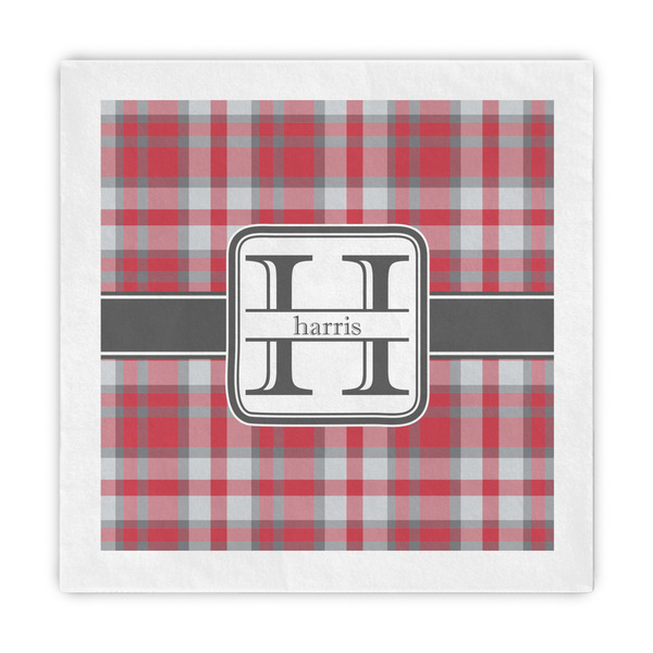 Custom Red & Gray Plaid Decorative Paper Napkins (Personalized)