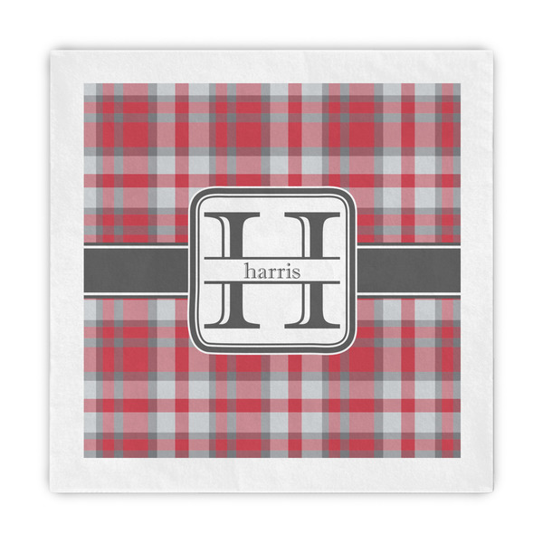 Custom Red & Gray Plaid Decorative Paper Napkins (Personalized)