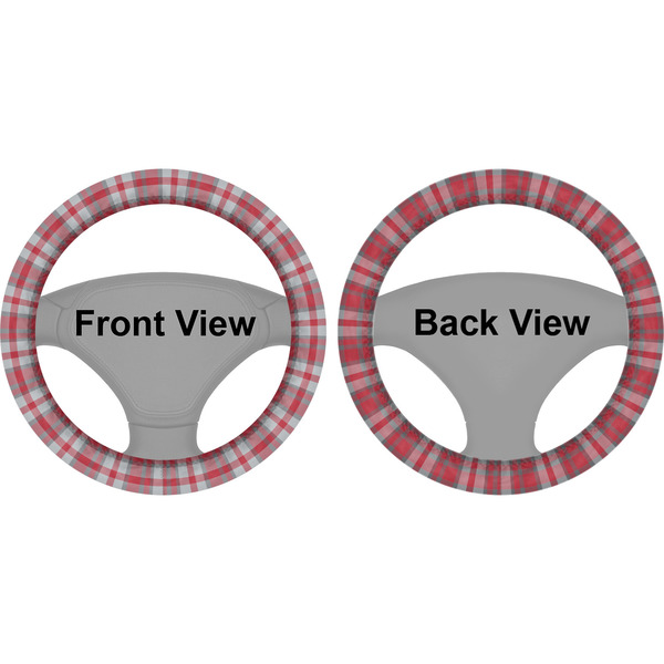 Red & Gray Plaid Steering Wheel Cover- Front and Back