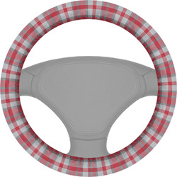Red & Gray Plaid Steering Wheel Cover (Personalized)