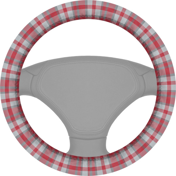 Custom Red & Gray Plaid Steering Wheel Cover