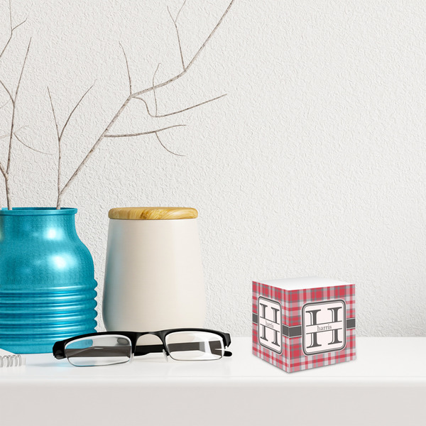 Red & Gray Plaid Sticky Note Cube - LIFESTYLE