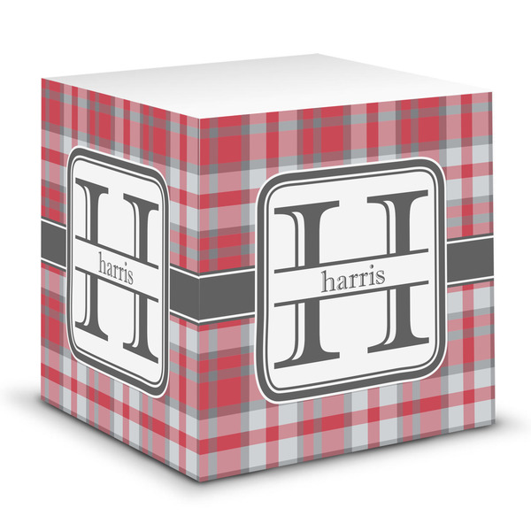 Custom Red & Gray Plaid Sticky Note Cube (Personalized)