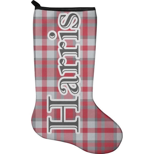 Custom Red & Gray Plaid Holiday Stocking - Neoprene (Personalized)