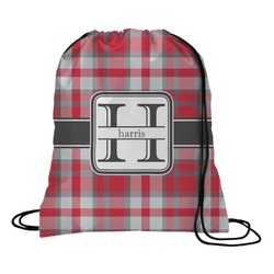 Red & Gray Plaid Drawstring Backpack (Personalized)