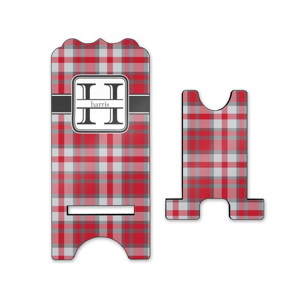 Red & Gray Plaid Stylized Phone Stand - Front & Back - Small