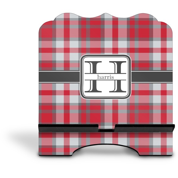 Red & Gray Plaid Stylized Tablet Stand - Front without iPad