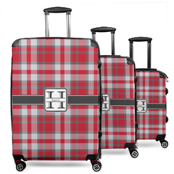 Red & Gray Plaid 3 Piece Luggage Set - 20" Carry On, 24" Medium Checked, 28" Large Checked (Personalized)