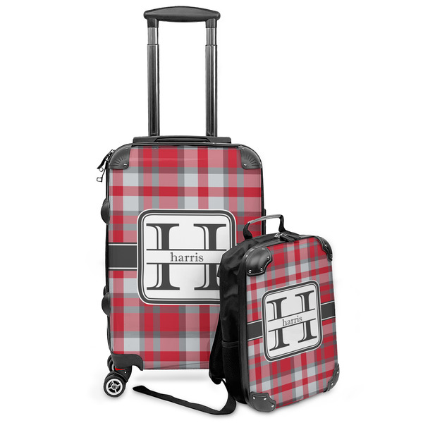 Custom Red & Gray Plaid Kids 2-Piece Luggage Set - Suitcase & Backpack (Personalized)