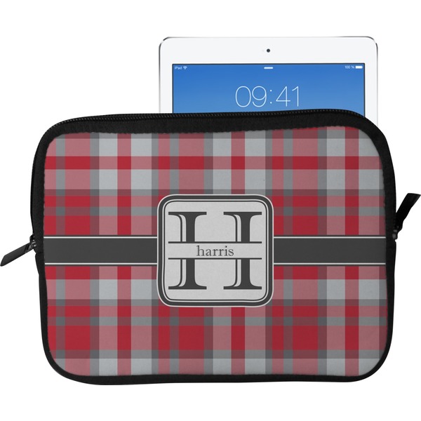 Custom Red & Gray Plaid Tablet Case / Sleeve - Large (Personalized)